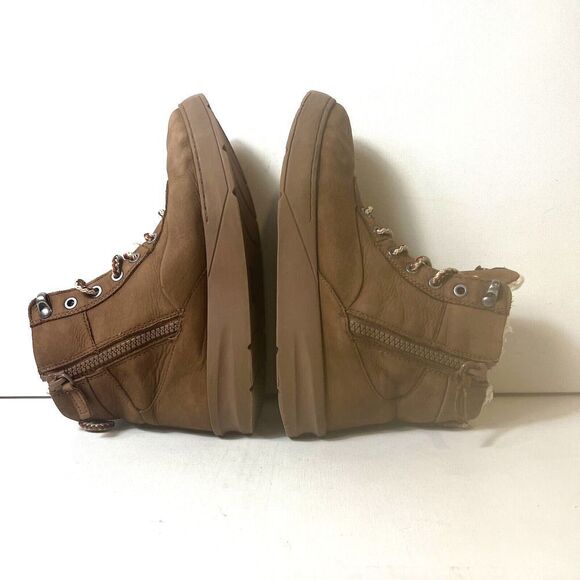 Zara Brown Leather Ankle Boot Lace/Zip Up Big Kids Sz EU 34/35 US 3.5/4 Faux Fur - Picture 5 of 11